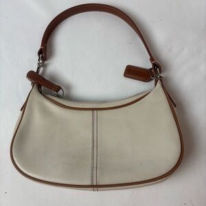 Vintage Coach Hampton Demi Mini Leather Hobo Bag Cream Brown #7583 Y2K Baguette